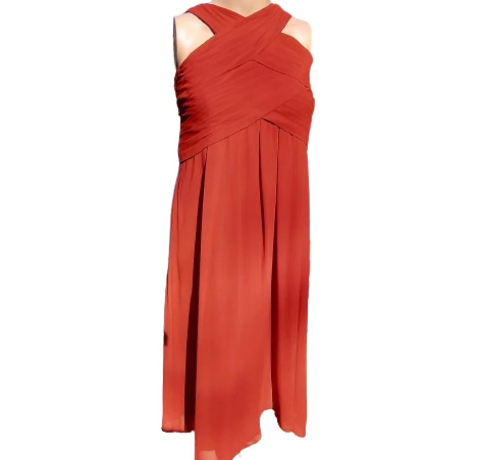 Bill Levkoff 82955 Rust CrissCross Boddice Chiffon Halter Pleated Formal Gown - Picture 3 of 10